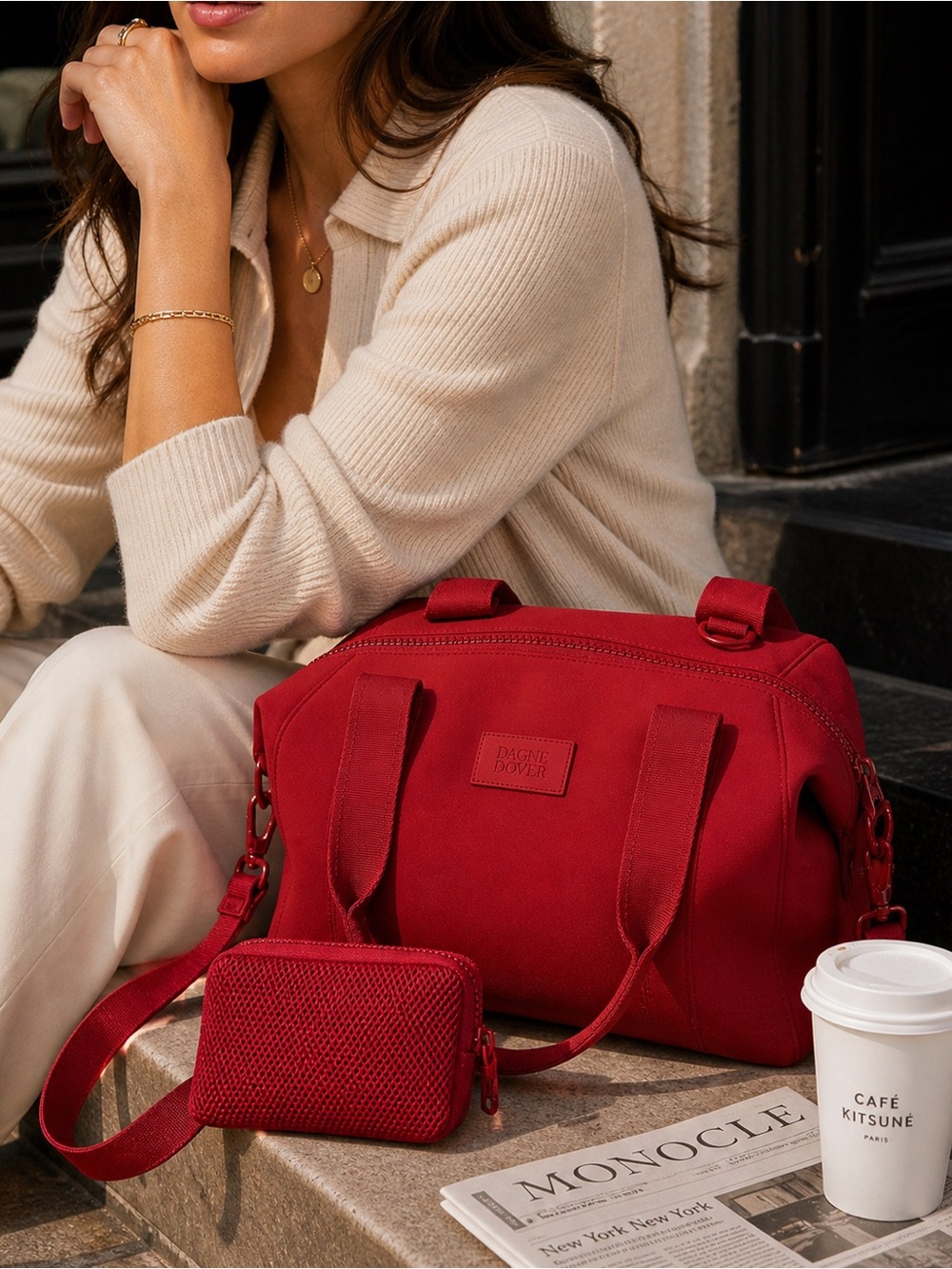 Dagne Dover Landon Carryall Bag 🔥 Limited Edition Red Neoprene + Pouch